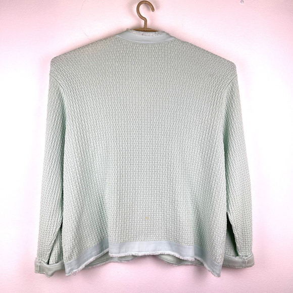 Vintage Talbots Mint Green Heavy Cotton Textured Knit Snap Button Jacket Size 3X - Picture 2 of 10
